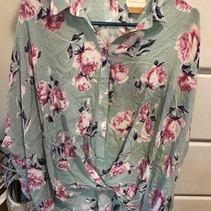 Floral pink blush twist front blouse